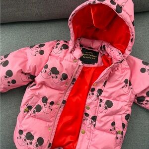 Mini Rodini Pink mouse winter coat puffer size 6-7